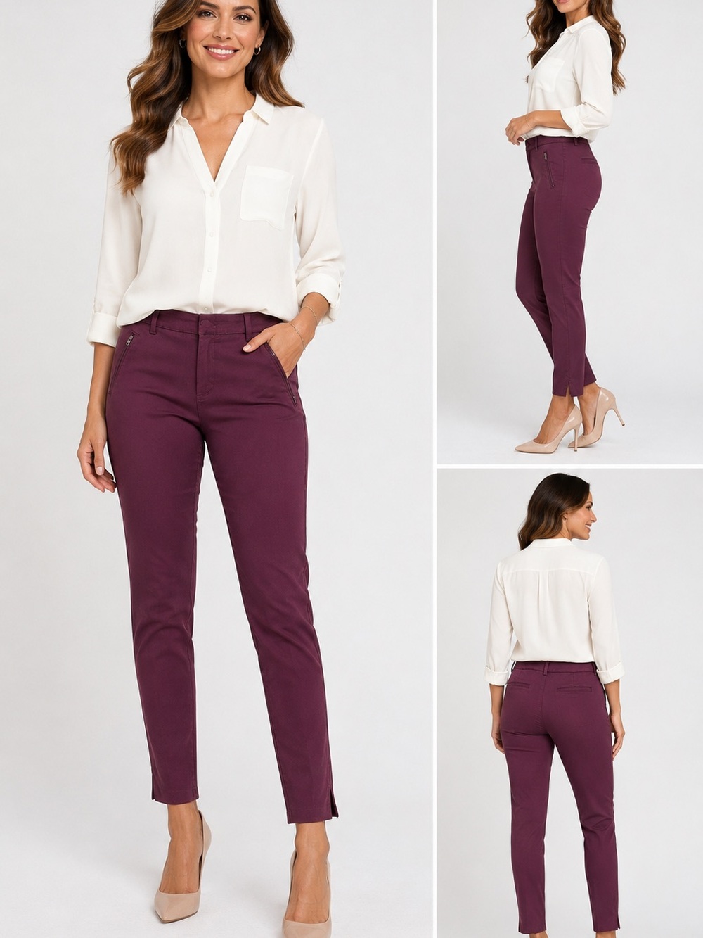 Level 99 Dark Orchid Slim Ankle Pants Size 31 Stretch Zip Pockets